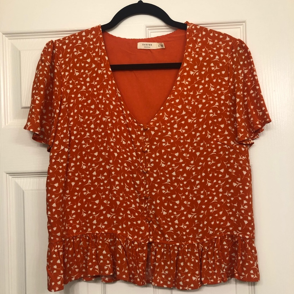 Francesca’s Harper Heritage V-Neck Print Top